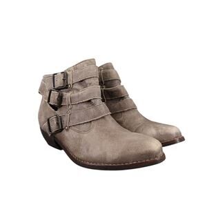 Matisse Shoes Womens 6.5 Booties Fashion Bobbie Leather Buckle Strap Biker Taupe